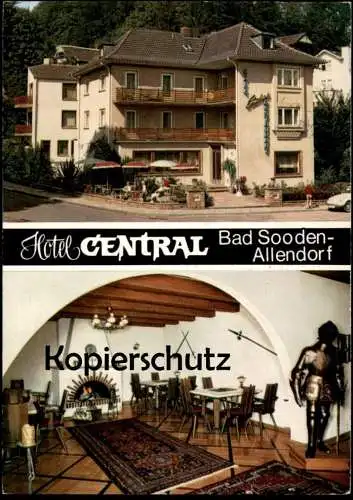 ÄLTERE POSTKARTE BAD SOODEN-ALLENDORF HOTEL CENTRAL CAFÉ RESTAURANT FRONT VW KÄFER RITTER RÜSTUNG Ansichtskarte postcard