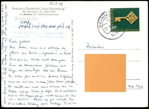 ÄLTERE POSTKARTE HAUS NAUMBURG PENSION GASTSTÄTTE AM BAHNHOF 30 WEINHEIM AN DER BERGSTRASSE Ansichtskarte postcard cpa