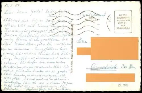 ÄLTERE POSTKARTE KITZBÜHEL 1957 SKIURLAUB SKI SCHNEE WINTER TIEFENBRUNNER GOLDENE GANS AUTOS Ansichtskarte cpa postcard