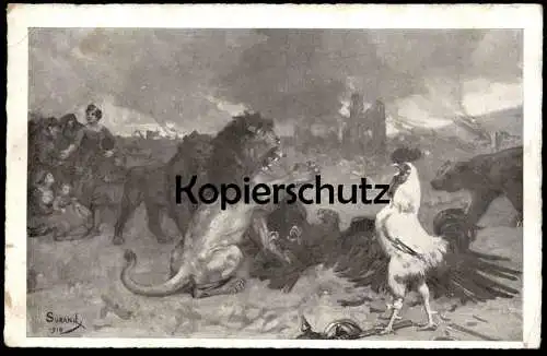 ALTE POSTKARTE LÖWE HAHN BÄR ADLER UNION ENTENTE FRANKREICH ENGLAND RUSSLAND lion bear rooster Tier animal postcard cpa