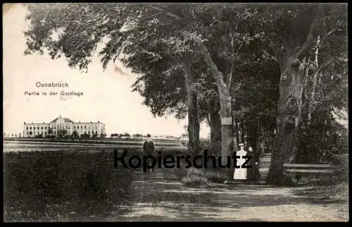 ALTE POSTKARTE OSNABRÜCK PARTIE AN DER GARDLAGE GARTLAGE ZWEI FRAUEN UND EIN MANN Ansichtskarte AK cpa postcard