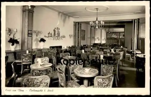 ALTE POSTKARTE MÜNCHEN CAFÉ AM DOM TEILANSICHT 1. STOCK WANDMALEREI EISSORTEN VANILLE ERDBEER NUSS AK postcard cpa