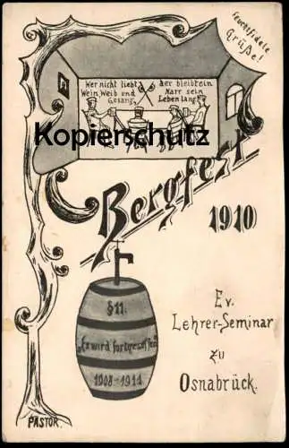 ALTE POSTKARTE FEUCHTFIDELE GRÜSSE OSNABRÜCK EVANGELISCHES LEHRER-SEMINAR BERGFEST 1910 Ansichtskarte AK cpa postcard