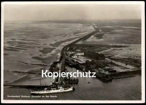 ALTE POSTKARTE BORKUM DAMPFER AN DER REEDE FLIEGERAUFNAHME HAFEN LUFTAUFNAHME BOOT SCHIFF boat harbour Ansichtskarte