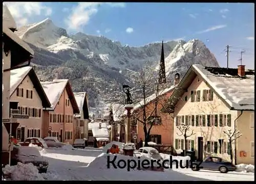 ÄLTERE POSTKARTE GARMISCH-PARTENKIRCHEN FLORIANSBRUNNEN MIT WETTERSTEIN PORSCHE 911 Auto Car Ansichtskarte AK postcard