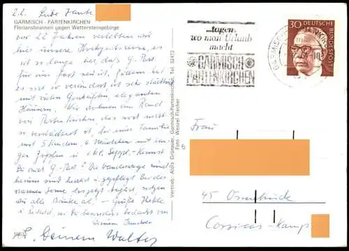 ÄLTERE POSTKARTE GARMISCH-PARTENKIRCHEN FLORIANSBRUNNEN MIT WETTERSTEIN PORSCHE 911 Auto Car Ansichtskarte AK postcard