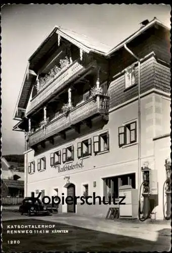 ALTE POSTKARTE KATSCHTALER HOF SHELL TANKSTELLE VW KÄFER RENNWEG ÖSTERREICH Volkswagen petrol station cpa postcard