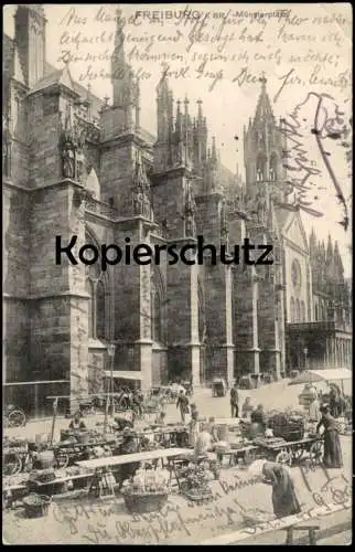 ALTE POSTKARTE FREIBURG BREISGAU MÜNSTERPLATZ MARKT market marché Verkaufsstände Gemüse Ansichtskarte cpa postcard AK
