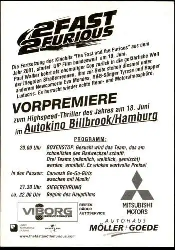 ÄLTERE KARTE 2FAST 2FURIOUS FILM KINO HONDA S2000 SEMI NUDE WOMAN VORPREMIERE AUTOKINO HAMBURG Auto car cpa postcard