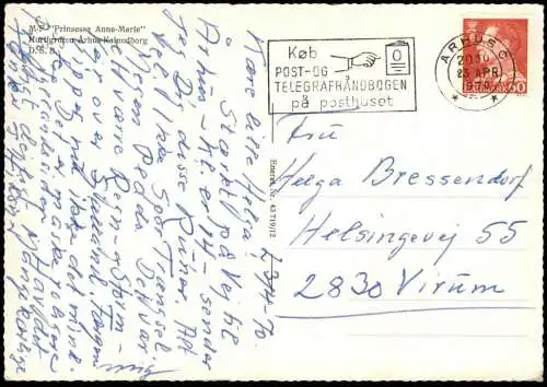 ÄLTERE POSTKARTE MS PRINSESSE ANNE-MARIE HURTIGRUTEN ARHUS KALUNDBORG D.S.B. Schiff Motorschiff ship Ansichtskarte