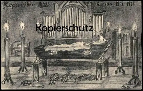 ALTE POSTKARTE ALFELD LEINE FUCHSBEGRÄBNIS KURSUS 1909-1912 FUCHS Kurs Burschenschaft Studentika Orgel organ funeral AK