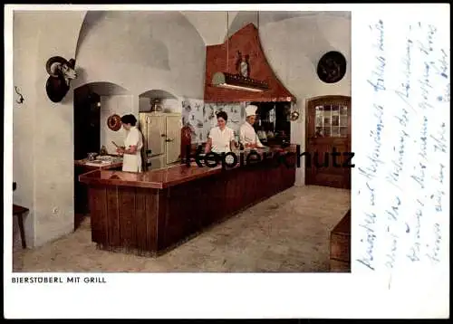 ALTE POSTKARTE MÜNCHEN HOTEL SCHOTTENHAMEL AM HAUPTBAHNHOF BIERSTÜBERL MIT GRILLL GAMS KOCH Ansichtskarte postcard cpa