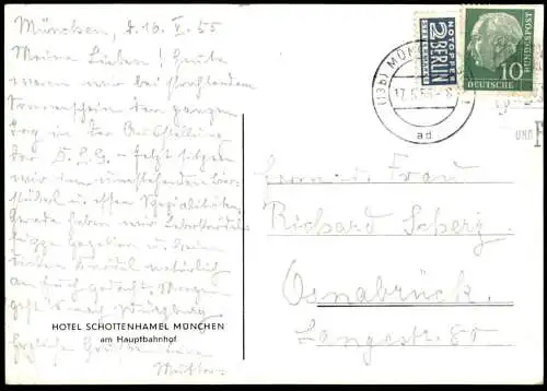 ALTE POSTKARTE MÜNCHEN HOTEL SCHOTTENHAMEL AM HAUPTBAHNHOF BIERSTÜBERL MIT GRILLL GAMS KOCH Ansichtskarte postcard cpa
