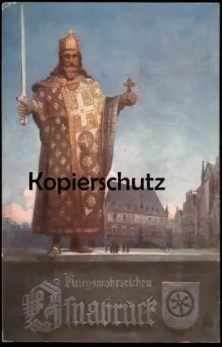 ALTE POSTKARTE OSNABRÜCK 1916 KRIEGSWAHRZEICHEN KARL DER GROSSE SCHWERT KREUZ RATHAUS Ansichtskarte AK cpa AK