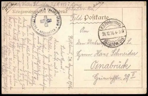ALTE POSTKARTE OSNABRÜCK 1916 KRIEGSWAHRZEICHEN KARL DER GROSSE SCHWERT KREUZ RATHAUS Ansichtskarte AK cpa AK