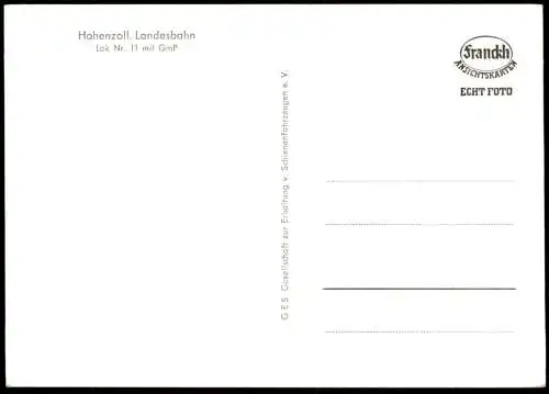 ÄLTERE POSTKARTE HOHENZOLLERISCHE LANDESBAHN LOK NR. 11 GMP LOKOMOTIVE DAMPFLOK Sigmaringen Burladingen Gammertingen