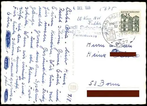 ÄLTERE POSTKARTE HOTEL BADEHOF BAD SALZSCHLIRF AUSSENANSICHT INNENANSICHT INNENARCHITEKTUR Ansichtskarte AK postcard cpa
