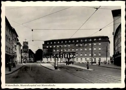 ALTE POSTKARTE WITTEN RUHR MARIENHOSPITAL MIT MARIENKIRCHE BUSBAHNHOF BUSHALTESTELLE KRANKENHAUS Ansichtskarte cpa AK