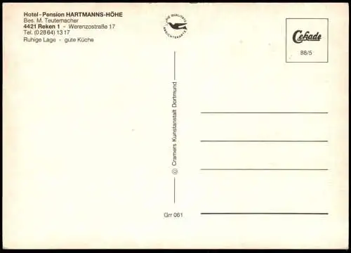 ÄLTERE POSTKARTE HOTEL PENSON HARTMANNS-HÖHE REKEN M. TEUTEMACHER SITZGRUPPE SESSEL LEDERSOFA Ansichtskarte cpa postcard