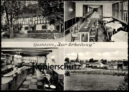 ÄLTERE POSTKARTE STIELDORF GASTSTÄTTE ZUR ERHOLUNG THEKE BUFFET KEGELBAHN KÖNIGSWINTER UNBEKANNTES BIER LOGO PILS AK