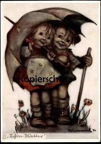 ALTE POSTKARTE SCHÖN-WETTER BERTA HUMMEL NR. 5008 MÄDCHEN KINDER SCHIRM 1936 weather Ansichtskarte AK cpa postcard