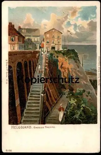 ALTE POSTKARTE HELGOLAND GROSSE TREPPE REKLAME WEIN- UND BIER RESTAURANT KASINO OBERLAND HAMBURGER KÜCHE TAFEL-MUSIK AK