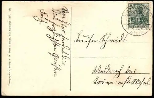 ALTE POSTKARTE BAD MÜNSTER AM STEIN ÜBERFAHRT INS HUTTENTHAL Huttental Boot Anzug Hut Kind Ansichtskarte AK cpa postcard