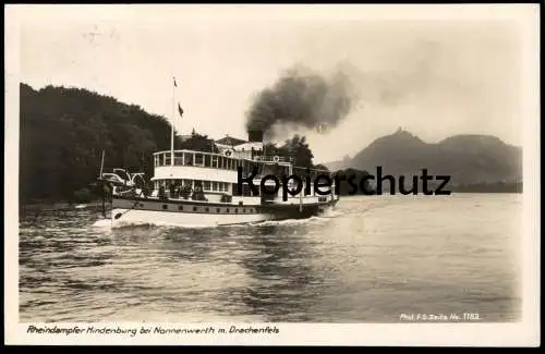 ALTE POSTKARTE RHEINDAMPFER HINDENBURG BEI NONNENWERTH DRACHENFELS KÖLN DÜSSELDORFER RHEINDAMPFSCHIFFAHRT RHEIN Schiff