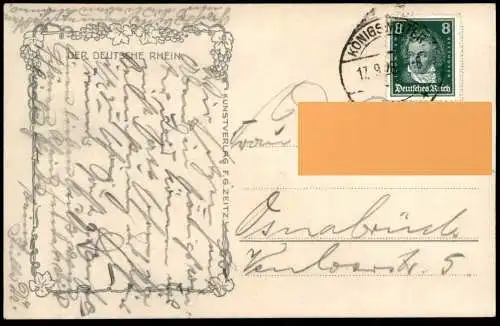 ALTE POSTKARTE RHEINDAMPFER HINDENBURG BEI NONNENWERTH DRACHENFELS KÖLN DÜSSELDORFER RHEINDAMPFSCHIFFAHRT RHEIN Schiff