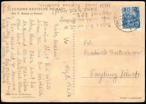 ALTE POSTKARTE BREMEN ROLAND SCHÖNE DEUTSCHE HEIMAT 1954 VEB VOLKSKUNSTVERLAG Ansichtskarte postcard cpa AK