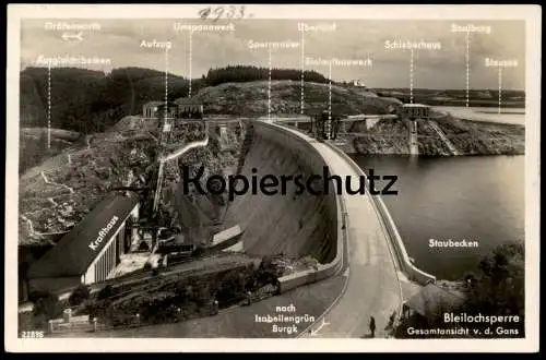 ALTE POSTKARTE BLEILOCHSPERRE ANSICHT VON DER GANS BLEILOCH SAALETALSPERRE SAALBURG-EBERSDORF Ansichtskarte AK postcard