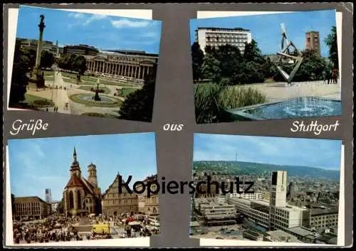 ÄLTERE POSTKARTE GRÜSSE AUS STUTTGART KLEINER SCHLOSSPLATZ ANLAGEN MIT SCHLOSSHOTEL BAHNHOF SCHILLERPLATZ FERNSEHSENDER