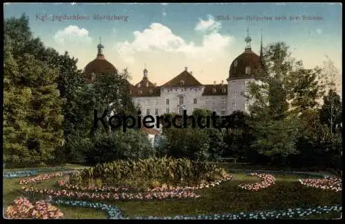 ALTE POSTKARTE KÖNIGLICHES JAGDSCHLOSS MORITZBURG BEI DRESDEN BLICK VOM HOFGARTEN Ansichtskarte AK cpa photo postcard