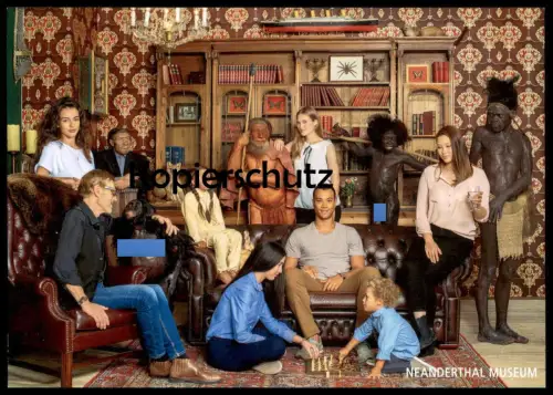 POSTKARTE NEANDERTHALER MUSEUM JOUEURS D'ÉCHECS SCHACH SPIELEN PLAYING CHESS Frühmenschen postcard cpa Ansichtskarte AK