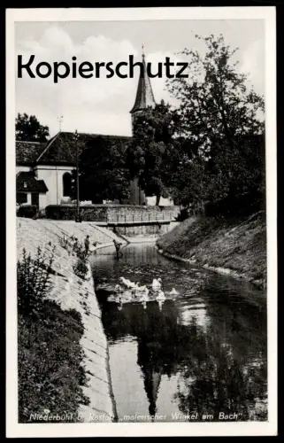 ALTE POSTKARTE NIEDERBÜHL BEI RASTATT MALERISCHER WINKEL AM BACH Schwan Schwäne Ansichtskarte cpa postcard AK