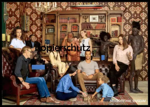 POSTKARTE NEANDERTHALER MUSEUM JOUEURS D'ÉCHECS SCHACH SPIELEN PLAYING CHESS Frühmenschen postcard cpa Ansichtskarte AK
