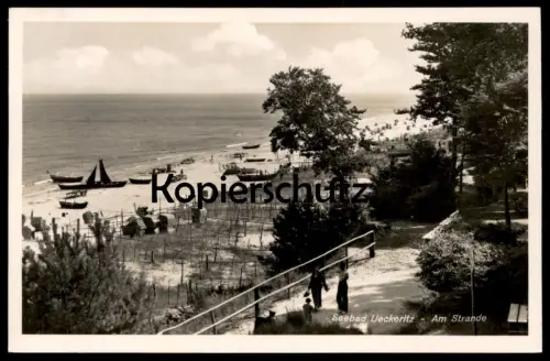 ALTE POSTKARTE OSTSEEBAD UECKERITZ AM STRANDE STRAND BOOT USEDOM Ansichtskarte AK cpa postcard