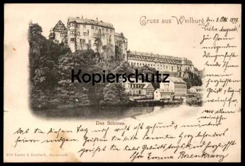ALTE POSTKARTE GRUSS AUS WEILBURG AN DER LAHN 1899 DAS SCHLOSS chateau castle