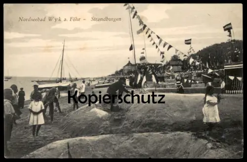 ALTE POSTKARTE NORDSEEBAD WYK AUF FÖHR STRANDBURGEN STRAND