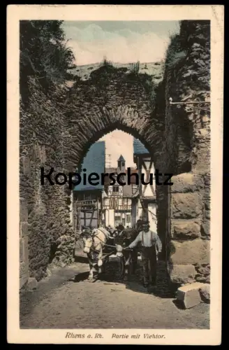 ALTE POSTKARTE RHENS AM RHEIN PARTIE MIT VIEHTOR KUH WAGEN cow Ansichtskarte