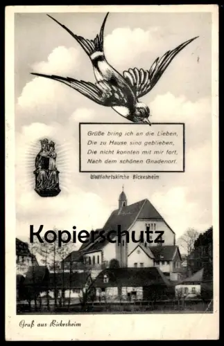 ALTE POSTKARTE GRUSS AUS BICKESHEIM SCHWALBE MARIA KIRCHE DURMERSHEIM Ansichtskarte postcard cpa