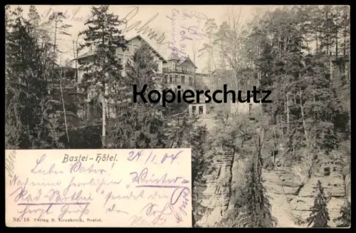 ALTE POSTKARTE BASTEI HOTEL STEMPEL POSTHÜLFSSTELLE Ansichtskarte postcard cpa