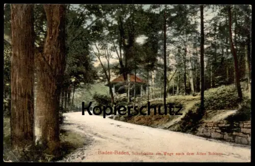 ALTE POSTKARTE BADEN-BADEN SCHUTZHÜTTE AM WEGE NACH DEM ALTEN SCHLOSS Ansichtskarte