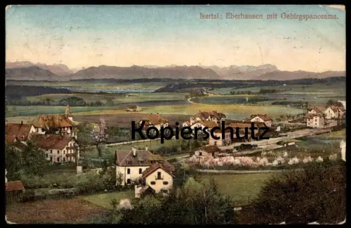 ALTE POSTKARTE EBERHAUSEN ISARTAL MIT GEBIRGSPANORAMA DRUCKFEHLER EBENHAUSEN