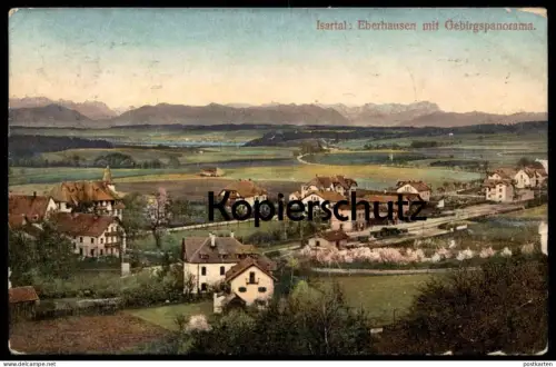 ALTE POSTKARTE EBERHAUSEN ISARTAL MIT GEBIRGSPANORAMA DRUCKFEHLER EBENHAUSEN
