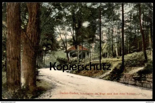 ALTE POSTKARTE BADEN-BADEN SCHUTZHÜTTE AM WEGE NACH DEM ALTEN SCHLOSS Ansichtskarte