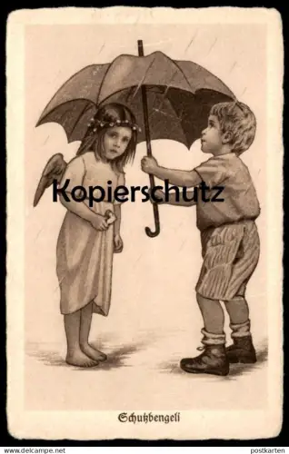 ALTE KÜNSTLER POSTKARTE SCHUTZBENGELI SCHUTZENGEL META LÖWE KINDER ENGEL enfants children guardian angel