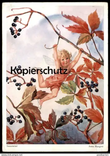 ALTE POSTKARTE SAUSEWIND ENGEL ELFE BLUME PHANTASIE KIND ANNA MARGRET elf angel fantasy Ansichtskarte postcard cpa AK