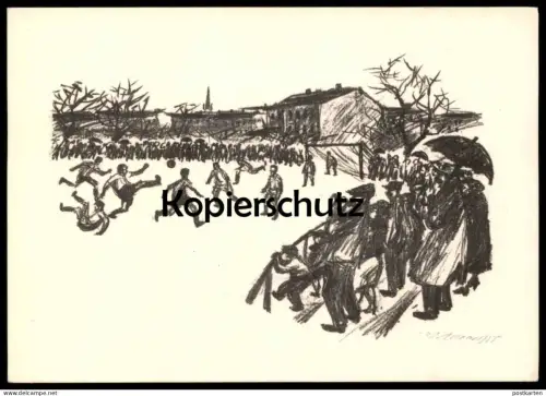 ÄLTERE POSTKARTE BERLIN HOHENSCHÖNHAUSEN FUSSBALLPLATZ KÜNSTLER ARNO MOHR 1955 soccer AK Ansichtskarte cpa postcard