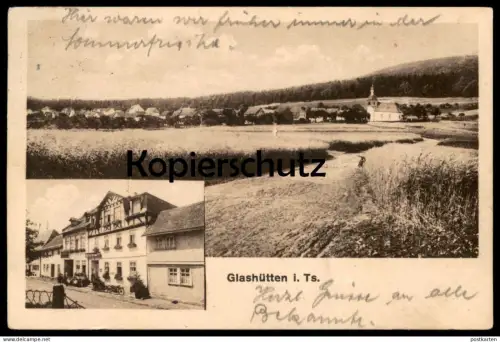 ALTE POSTKARTE GLASHÜTTEN IM TAUNUS GASTHAUS ZUR KRONE mit Motorrad motorbike moto bei Königstein Kronberg AK postcard